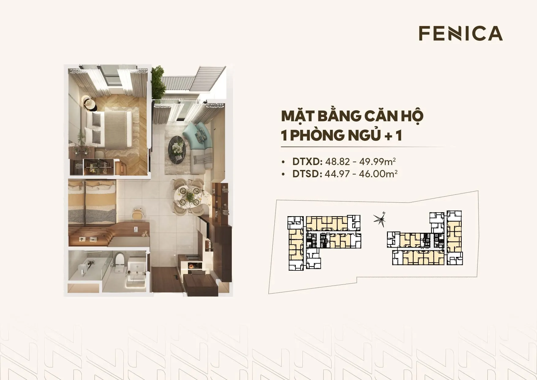 Căn hộ 1 phòng ngủ +1